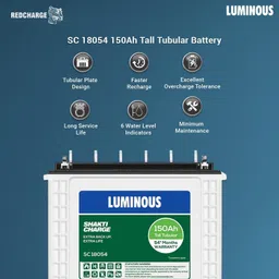 luminous Optimus 1250 12V with 1 Units of RC18054TT Tubular Inverter Battery image 2