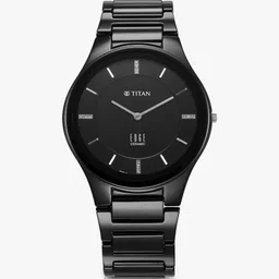 titan Edge Ceramic Quartz in Glossy Black with Diamonds and Black Dial Analog Watch - For Men NT1696NC12 image 3