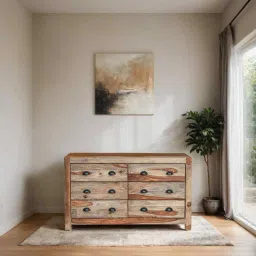 myoon Trendy Sheesham Wood Chest of Drawers in Oak Finish image 1