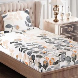 sej by nisha gupta Blue Floral 210 TC Cotton Single Bed Sized Bed Sheets With 1 Pillow Cover-picture-2