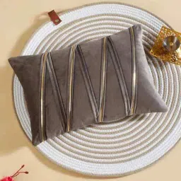 hosta homes Brown Polyester Striped 12X18 Inches Cushion Cover-picture-36