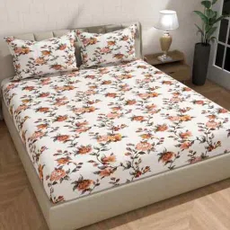 florida Microfiber Floral Single Bedsheet with 1 Pillow Cover - Cream, 155x228 CM-picture-35