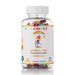 HealthBest Kidbest Vitamin C + Zinc Gummies for Kids | Immunity Booster | Increase Stamina & Energy | Antioxidants | 30 Gummies (Orange Flavor)-image-0