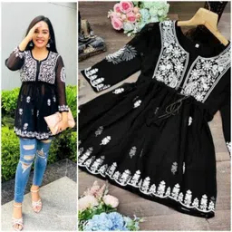 madhunandan trendz Casual Regular Sleeves Embroidered Women Black Top-picture-28