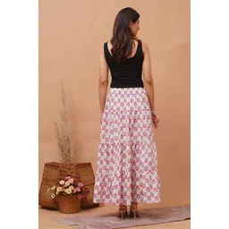gs creation Women Floral Print Flared White Skirt image 2