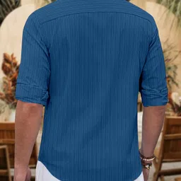 shajara Men Striped, Self Design Cotton Silk Straight Kurta image 2