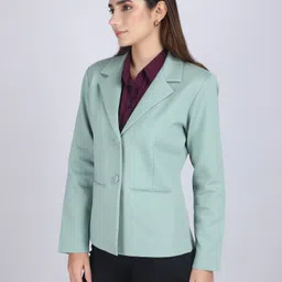 blue ronin Women Solid Single Breasted Formal Blazer image 3