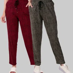 seaprint Pack of 2 Women Checkered Multicolor Track Pants-picture-14