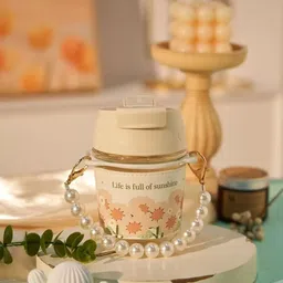 ganesh store Cute Juice Glass Tumbler Cup with Lid Straw Pearl Chain Cup Portable Bottle Glass Tumbler-picture-10