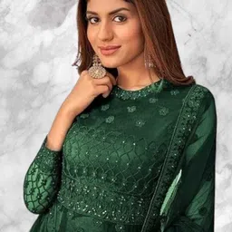 houseofcommon Self Design Net Semi Stitched Anarkali Gown-picture-29