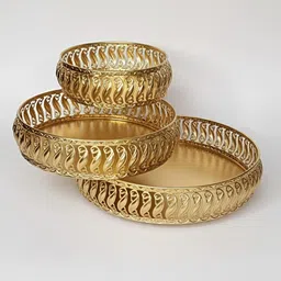 zadesigns Premium Gold Decorative Round Tray Set of 3 Tray Serving Set-picture-48