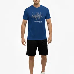 Men Printed Round Neck Polyester Blue T-Shirt-image-93