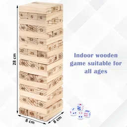 kuber industries Tumbling Tower Wooden | 54 Pcs with Dice Jenga Block | Cream image 3