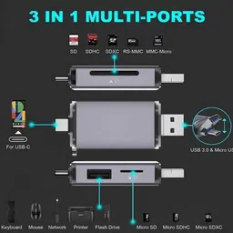 HRYFiNE 3IN1USB 3.0 and Micro OTG Memory Adapter Portable 1 Slots Card Reader image 3
