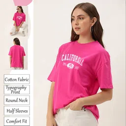 my swag Women Typography Round Neck Pure Cotton Pink T-Shirt image 4