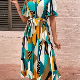zwerlon Women A-line Multicolor Midi/Calf Length Dress image 3