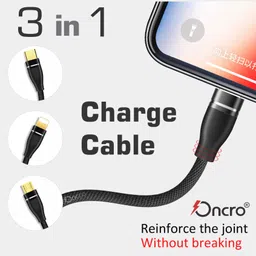 ONCRO Power Sharing Cable 1.2 m 3 amp 3 in 1 Cable Nylon Braided Fast/Rapid/Super Charging Cable for Micro USB, & Type C Devices. 3.3 ft Compatible with Maximum Devices Power Sharing Cable ( No Data transfer) image 5