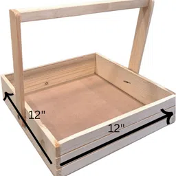 Wooden Giftorious Premium Pinewood Basket (12"X12"X2.5" Inch) | Wooden Basket Hampers Storage Basket-picture-20