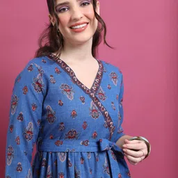 vishudh Women Maxi Blue, Red, Grey Full Length Dress image 2