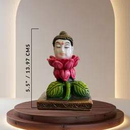 serinity Serenity 5.5-Inch Buddha Head on Lotus Idol for Home, Office, Temple & Gifting Decorative Showpiece - 13.97 cm image 2