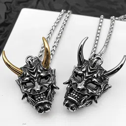 rappersshop Stainless Steel Devil Pendant Locket Set with Box Chain Sterling Silver Stainless Steel Pendant Set image 2