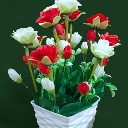 Baarig Artificial Rose Bouquet in Decorative Wave Pattern Pot Red, White Rose Artificial Flower with Pot image 3