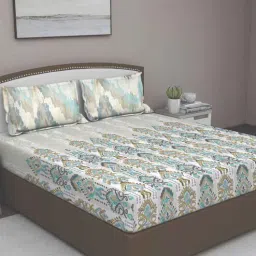 Blue Traditional 180 TC Cotton Queen Sized Bed Sheets with 2 Pillow Covers by GM Fabrics-picture-17