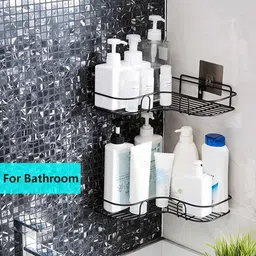 ajb Multipurpose Self Adhesive Wall-Mounted Corner Storage Rack Bathroom Shelf Organizer Kitchen Basket Cosmetic Hanging Shower Caddy Rack for Soap Shampoo Towel Kitchen Organizer Bathtub Caddy image 3