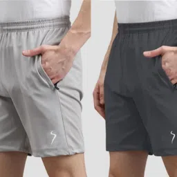 Pack of 2 Solid Men Grey Sports Shorts-image-81