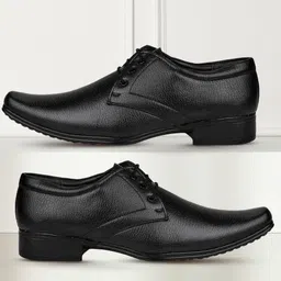 gubatti Synthetic Leather Black Formal Office Shoes Pointed Less Up For Men Lace Up For Men image 1