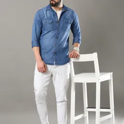 carbonn cloth Men Regular Fit Washed Cut Away Collar Casual Shirt image 5