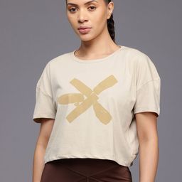 hrx by hrithik roshan Women Printed Round Neck Pure Cotton Beige T-Shirt-picture-27