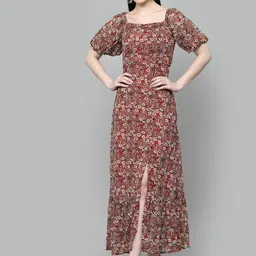 aayu Women Fit and Flare Red, Multicolor Maxi/Full Length Dress image 1