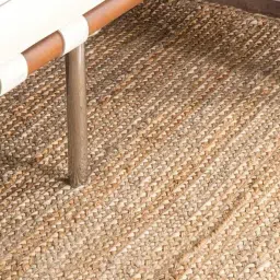 Beige Solid Jute 3 ft x 5 ft Hand Woven Carpet by HabereIndia image 4