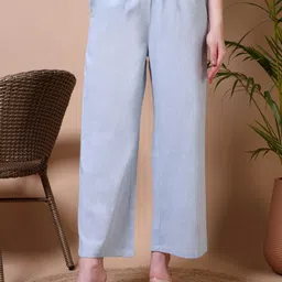 ameerah Women Regular Fit Light Blue Cotton Blend Trousers-picture-16