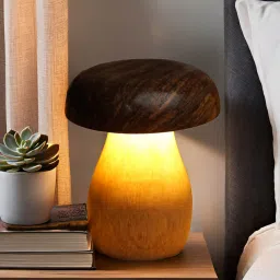 ikari homes Handcrafted Wooden Mushroom Lamp image 1