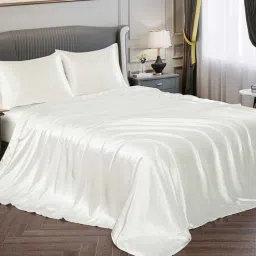coolbeds Ivory Solid 400 TC Satin King Fitted Bedsheet with 2 Satin Pillow covers-picture-28