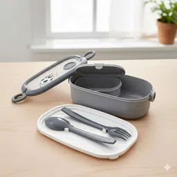 plast boy Leak Proof Football Print Lunch Box with Spoon & Fork 2 Containers Lunch Box image 2