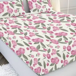 mayfair homes london Pink Floral 144 TC Cotton Super King Bedsheet with 2 Pillow Covers-picture-39