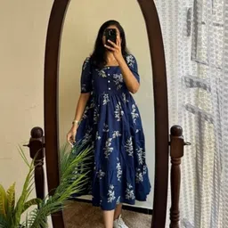 assamica Women Fit and Flare Blue Midi/Calf Length Dress image 4