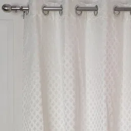 White Geometric Silk 5 Ft Light Filtering Eyelet Window Curtain by Soumya image 1