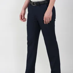 peter england Men Regular Fit Blue Cotton Blend Trousers image 2