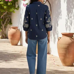 zummer Women Regular Fit Self Design Spread Collar Casual Shirt image 2