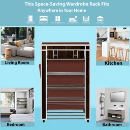 flipkart perfect homes studio Metal Frame Collapsible Wardrobe Almirah – Foldable Portable Storage 5 Layer Carbon Steel Collapsible Wardrobe image 3