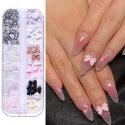 s.a.v.i 3D Nail Art Decoration Kit Bowknot Charms & Glass Rhinestones Nail Accessories image 1