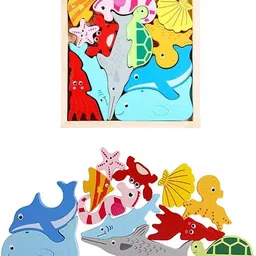 vhd Sea Animal Wooden Jigsaw Puzzle for Kids – Educational Toy Q67 image 2