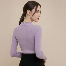 beloch Casual Regular Sleeves Solid Women Purple Top image 2