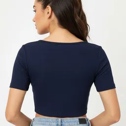hazee and harry Casual Regular Sleeves Solid Women Dark Blue Top image 2