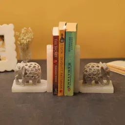 katkaria creations Elephant Set Of 2 White Soapstone & Marble Bookends image 5