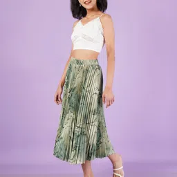 zwerlon Women Printed A-line Light Green Skirt image 5